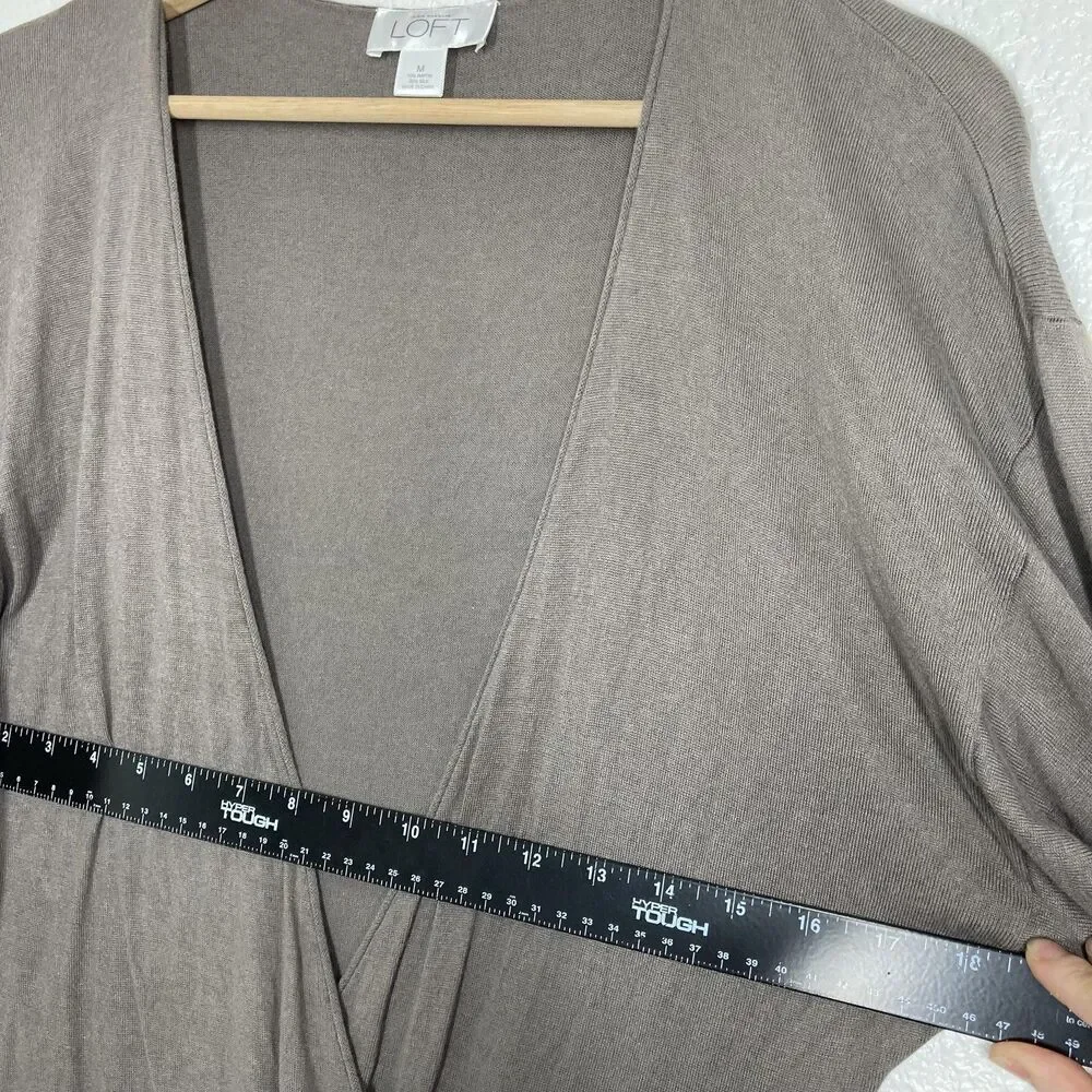 Ann Taylor Loft silk Sweater Womens Medium Brown Surplice Wrap Top Long Sleeve